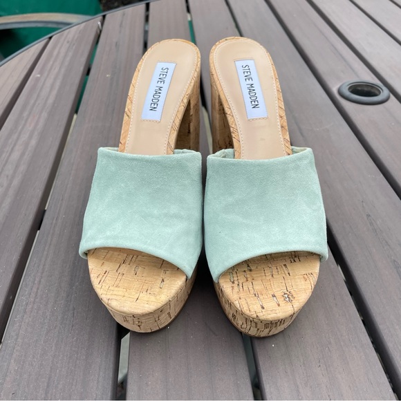Steve Madden Mint Green Block Heel Platform Slide Sandal - Picture 2 of 5